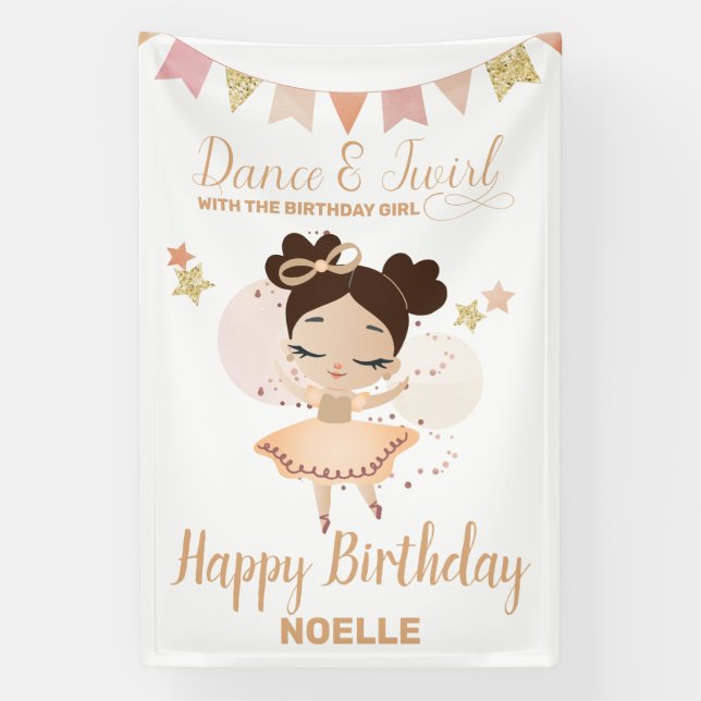 Dance & Twirl, Princess Ballerina w/Bow Birthday Banner (Vertical)
