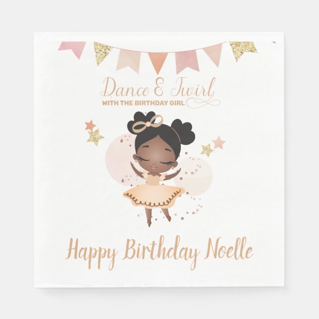 Dance & Twirl, Princess Ballerina w/Bow Birthday Napkin (Front)