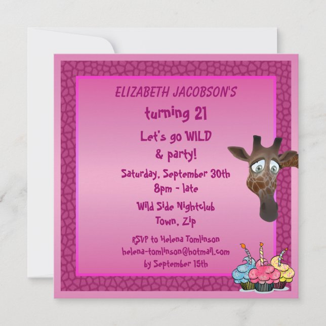 Dance until you drop Pink Giraffe Party Invites (Front)