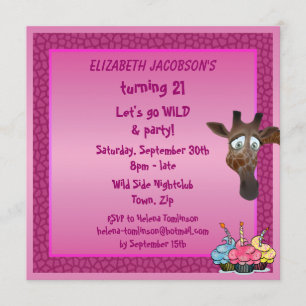 Dance until you drop Pink Giraffe Party Invites
