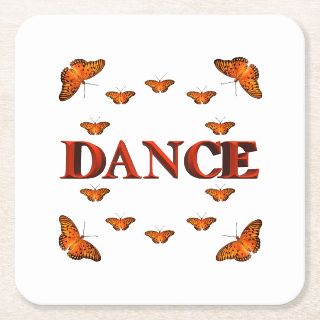 Dance with butterflies design square paper coaster (Front)