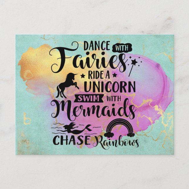Dance with Fairies Ride a Unicorn Postcard (Front)