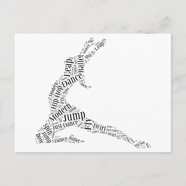 Dance Word Cloud Black & White Postcard (Front)