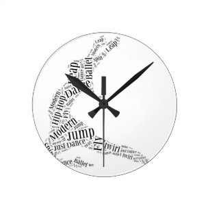 Dance Word Cloud Black & White Round Clock