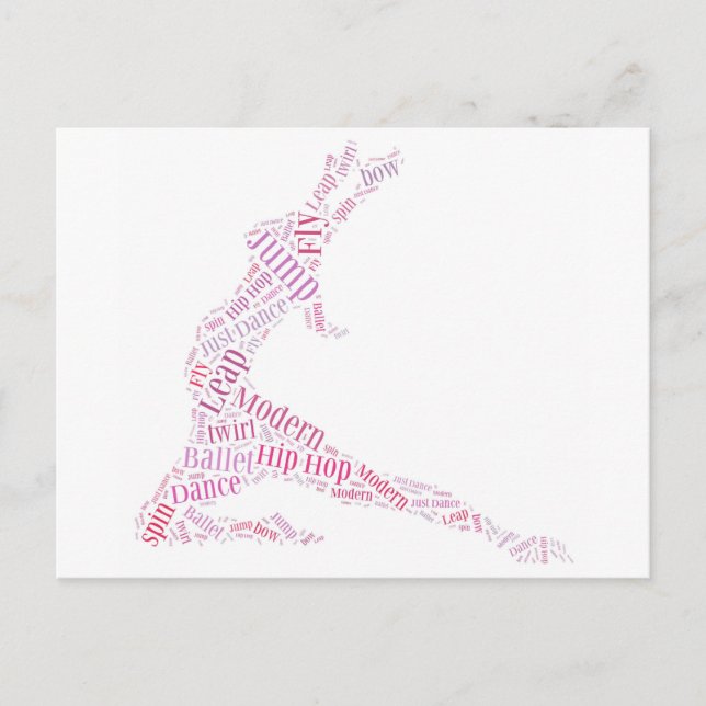 Dance Word Cloud Pink Postcard (Front)