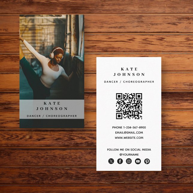 Dancer Choreographer Photo Social Media QR Code Business Card (Dancer Choreographer Photo Social Media QR Code Business Card)