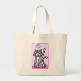 Dancer Disco Ball Cat Cartoon Fun Art Large Tote Bag