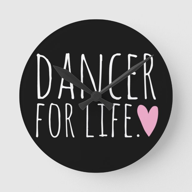 Dancer For Life Black with Heart Round Clock (Front)