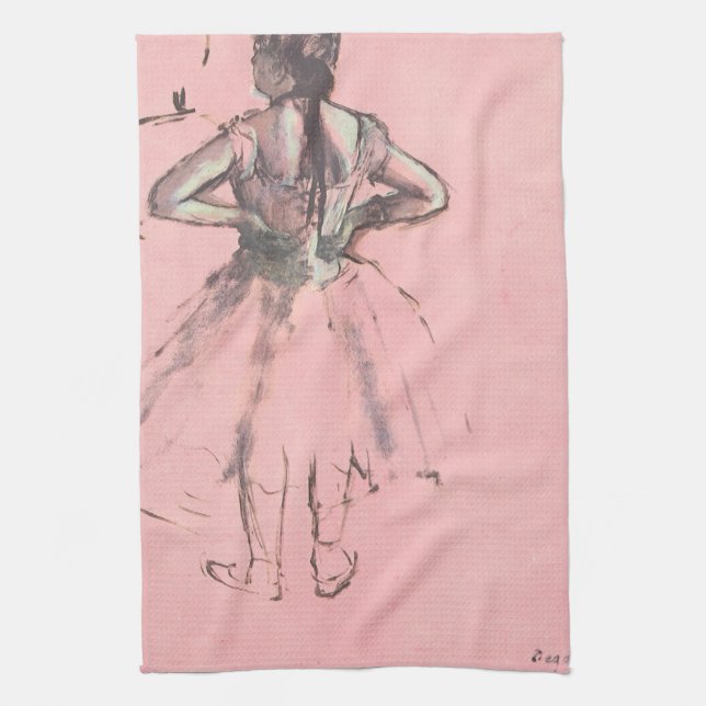 Dancer from Back, Hands on Hips by Edgar Degas Tea Towel (Vertical)