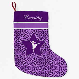 Dancer in Purple Cheetah Print with Monogram Small Christmas Stocking