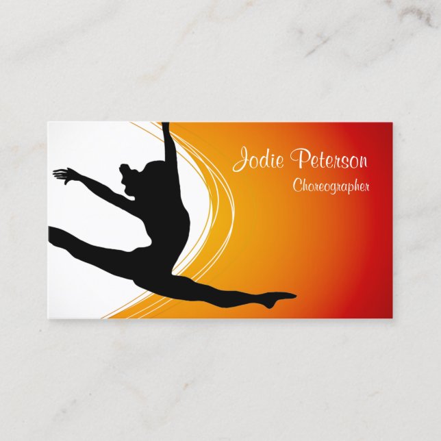 Dancer Jette Leap Silhouette Orange Business Card (Front)