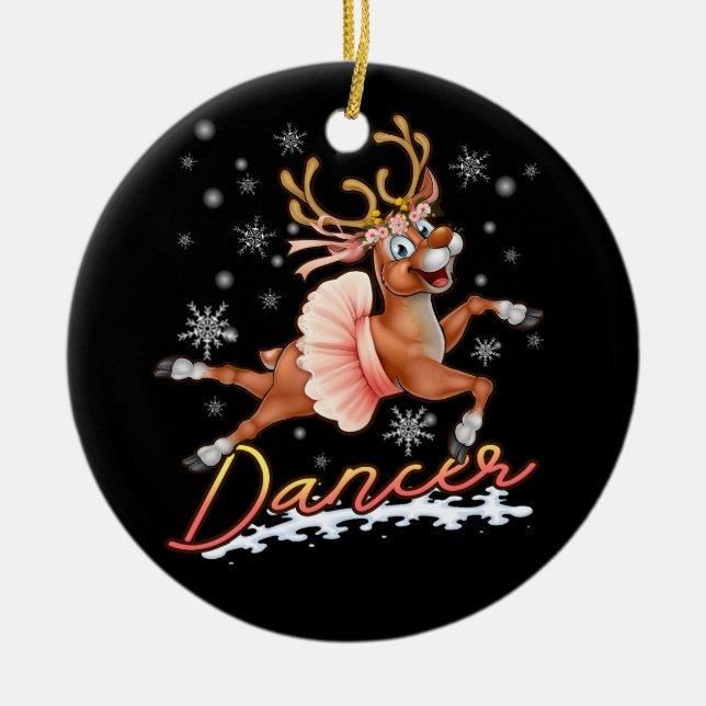 Dancer Merry Christmas Dancing Reindeer Deer Xmas  Ceramic Ornament (Front)