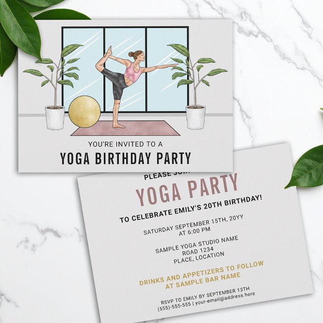 Dancer Pose Fitness Woman Yoga Birthday Party Invitation (Creator Uploaded)