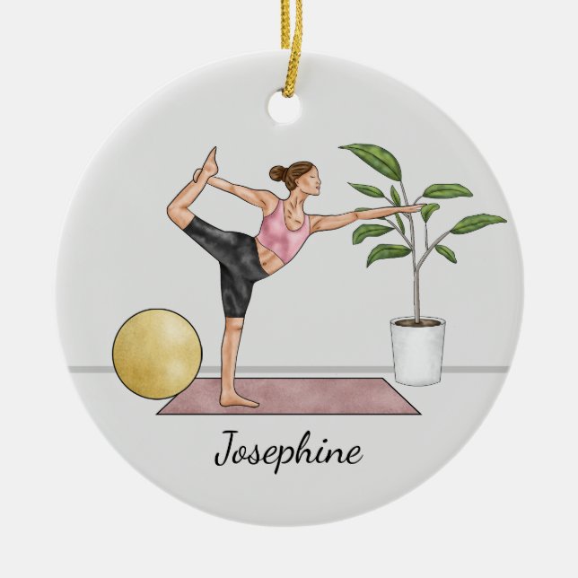 Dancer Pose Yoga Natarajasana With Custom Name Ceramic Ornament (Front)