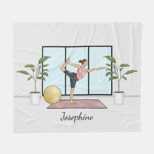 Dancer Pose Yoga Natarajasana With Custom Name Fleece Blanket