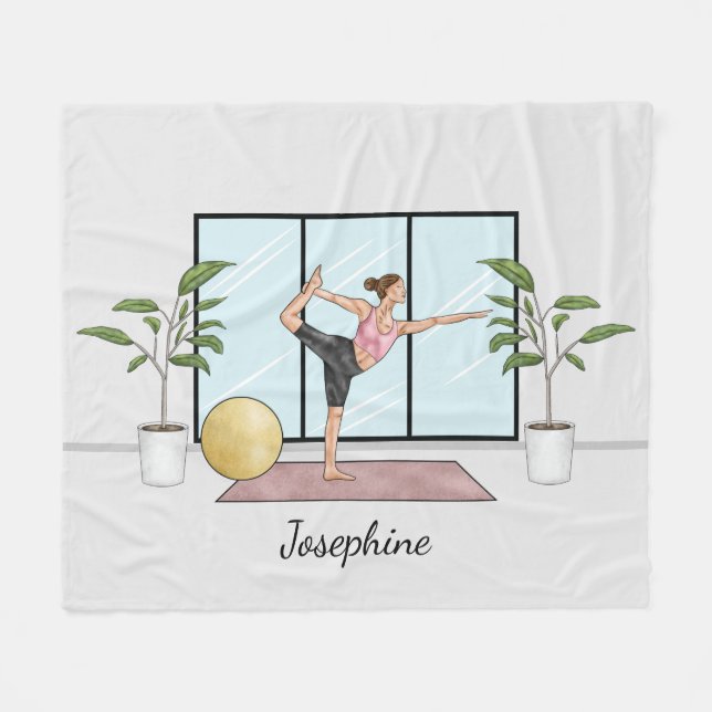 Dancer Pose Yoga Natarajasana With Custom Name Fleece Blanket (Front (Horizontal))