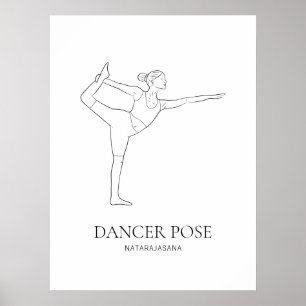 Dancer Pose Yoga Woman Minimalist Black Line Art Poster