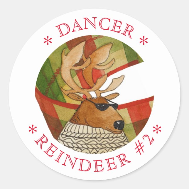 DANCER REINDEER Large Round Stickers (Front)