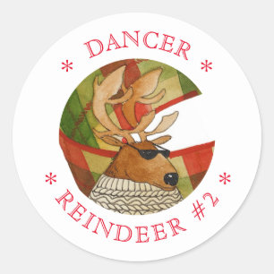 DANCER REINDEER Small Round Stickers