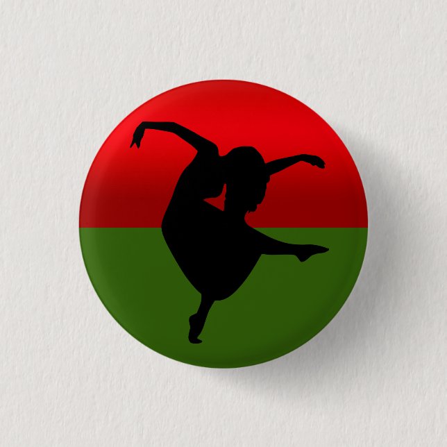 DANCER SILHOUETTE BLACK RED AND GREEN 3 CM ROUND BADGE (Front)