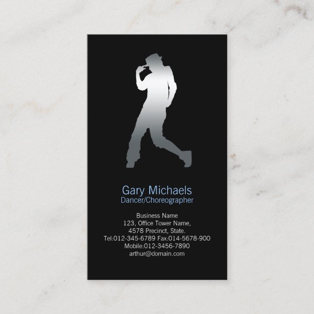 Dancer Silver Silhouette Dancer Business Card (Front)