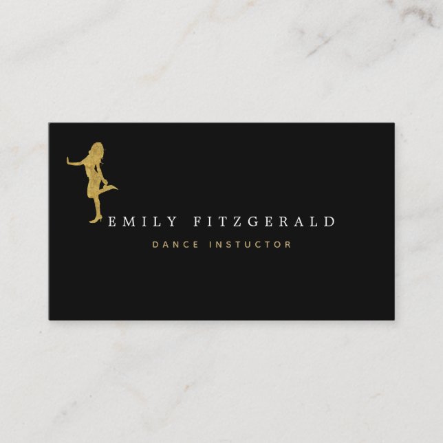Dancer/Studio/Minimalist Black/Gold silhouette Business Card (Front)