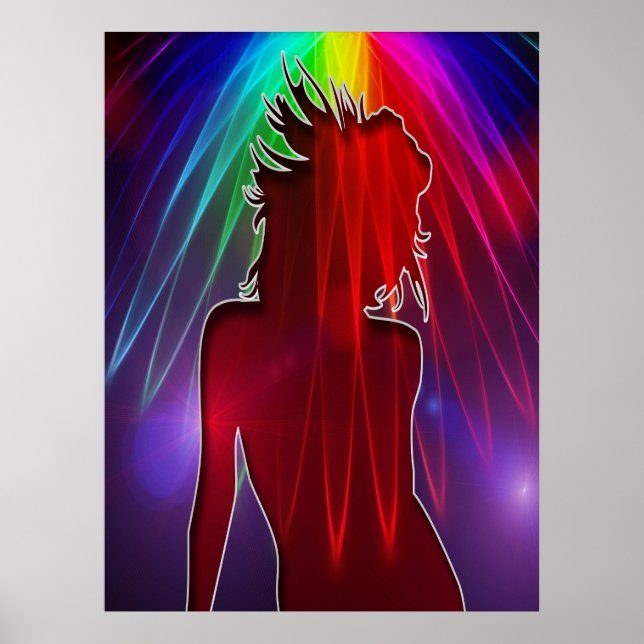 Dancer Under Neon Rainbow Light Shower Poster (Front)