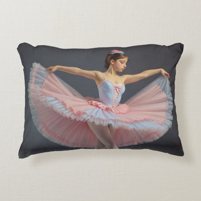 Dancer unfurling her tutu decorative cushion (Front)