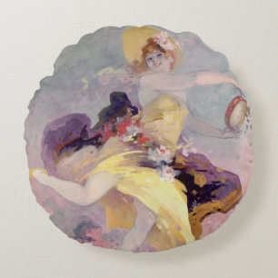 Dancer with a Basque Tambourine Round Cushion