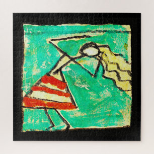 Dancer with blue skirt painting by Egon Schiele Jigsaw Puzzle