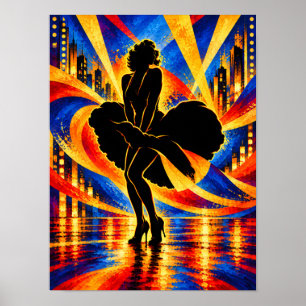 Dancer with Flowing Dress Silhouette Poster