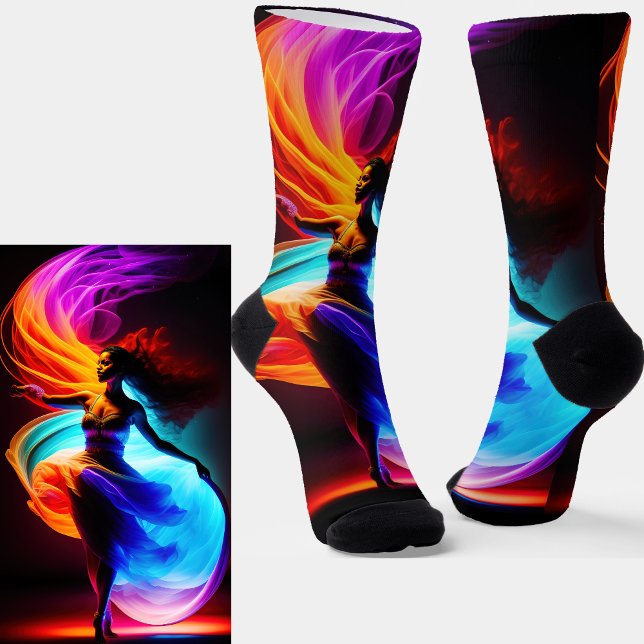 Dancer with Orange Purple Blue Swirls on Black Socks (Creator Uploaded)
