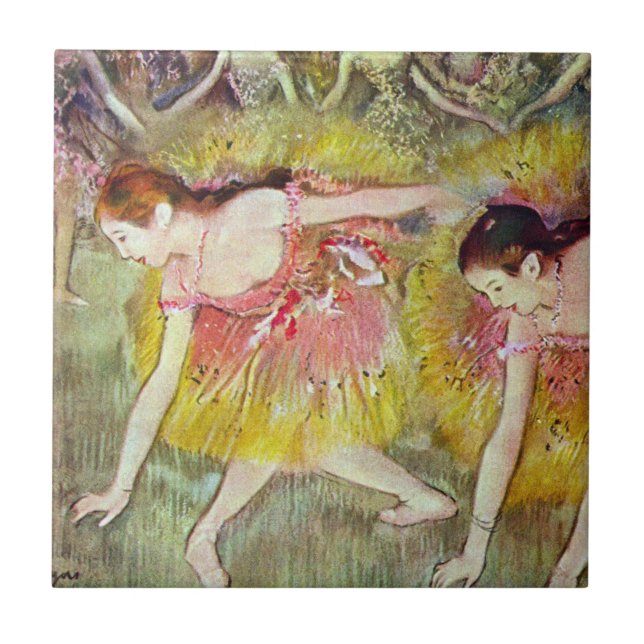 Dancers Bending Down by Edgar Degas, Ballet Art Ceramic Tile (Front)