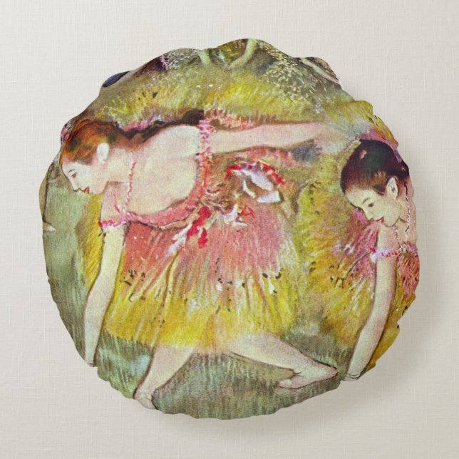 Dancers Bending Down by Edgar Degas, Ballet Art Round Cushion (Back)