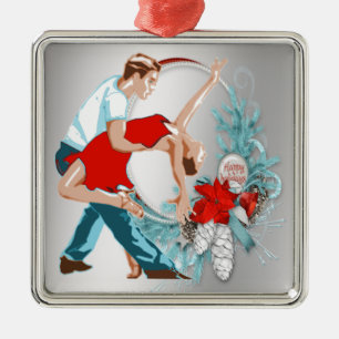 Dancers Happy Holidays Christmas Metal Ornament
