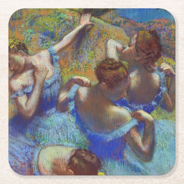 Dancers in Blue, Edgar Degas Square Paper Coaster (Front)