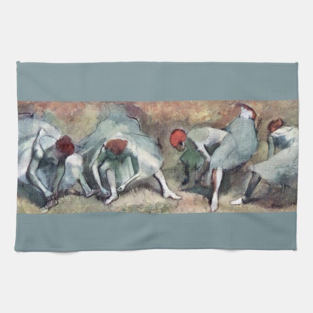 Dancers Lacing Their Shoes by Edgar Degas Tea Towel (Horizontal)