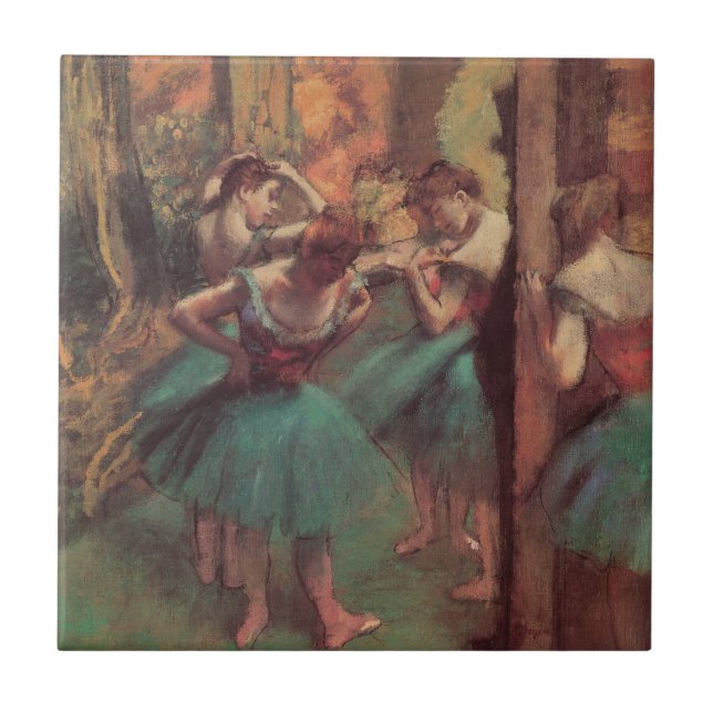 Dancers, Pink and Green by Edgar Degas Ceramic Tile (Front)
