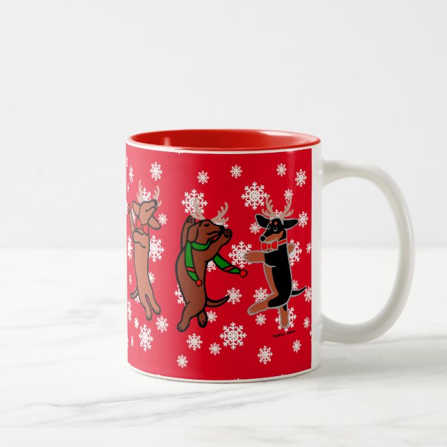 Danching Dachshunds Christmas Two-Tone Coffee Mug (Right)