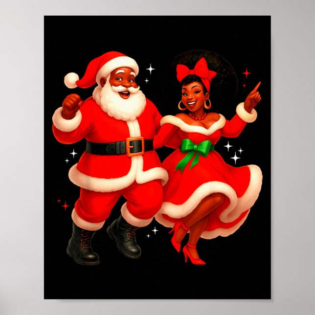 Dancing African Santa Mr Mrs Claus African America Poster (Front)