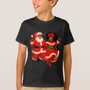 Dancing African Santa Mr Mrs Claus African America T-Shirt