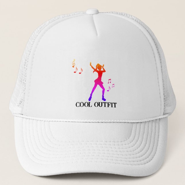 Dancing Anime Girl with Music Notes – Cool K-Pop  Trucker Hat (Front)