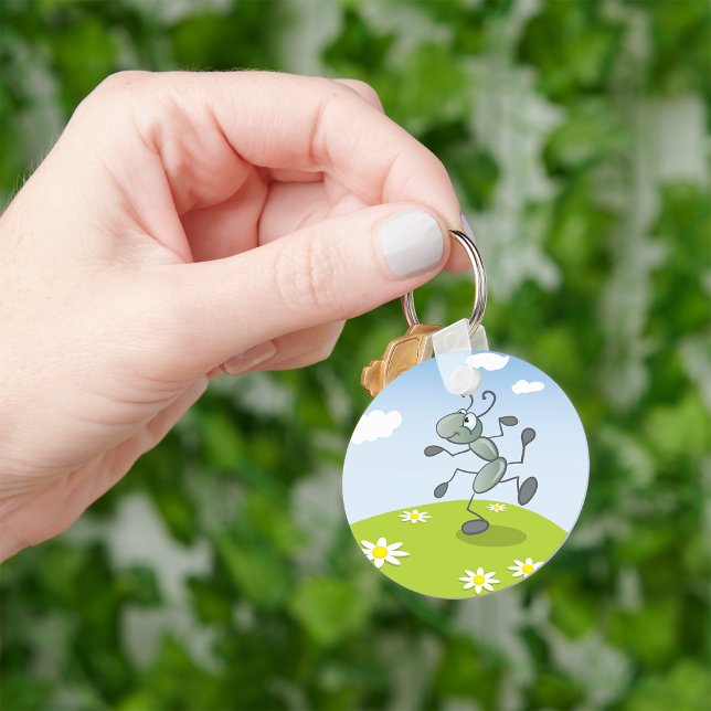 Dancing Ant on Grass with Flowers Key Ring (Creator Uploaded)
