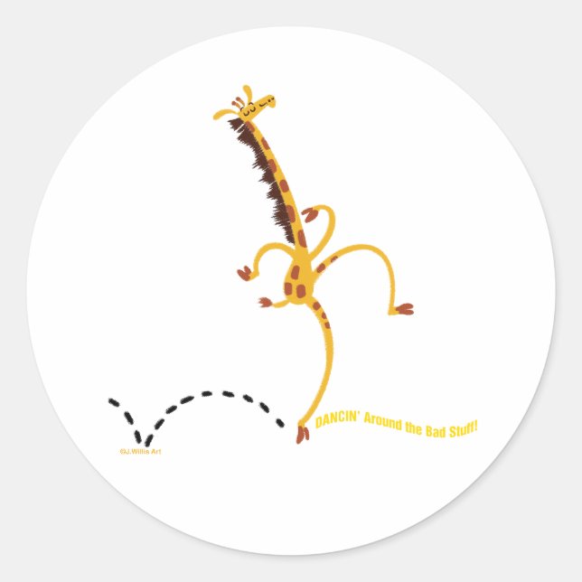 DANCING AROUND BAD "STUFF" GIRAFFE by Jeff Willis Classic Round Sticker (Front)