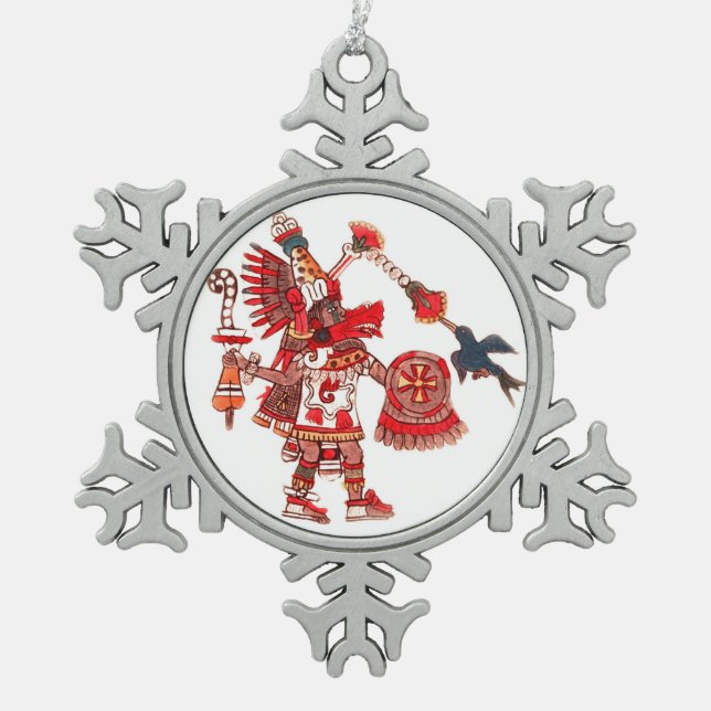 Dancing Aztec shaman warrior Snowflake Pewter Christmas Ornament (Front)