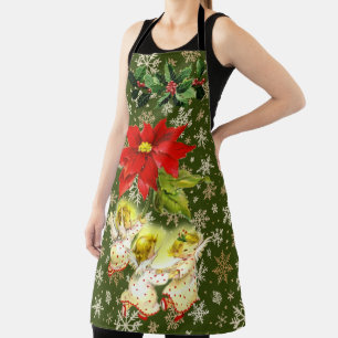 Dancing Baby Angels on Green with Snowflakes Apron