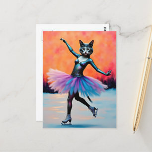 Dancing Balerina Kitty on Ice Postcard
