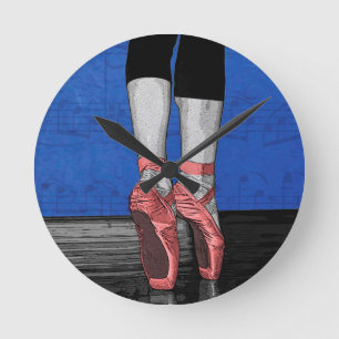 Dancing Ballerina Ballet Shoes Round Clock