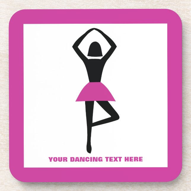 Dancing ballerina black, hot pink custom coaster (Front)