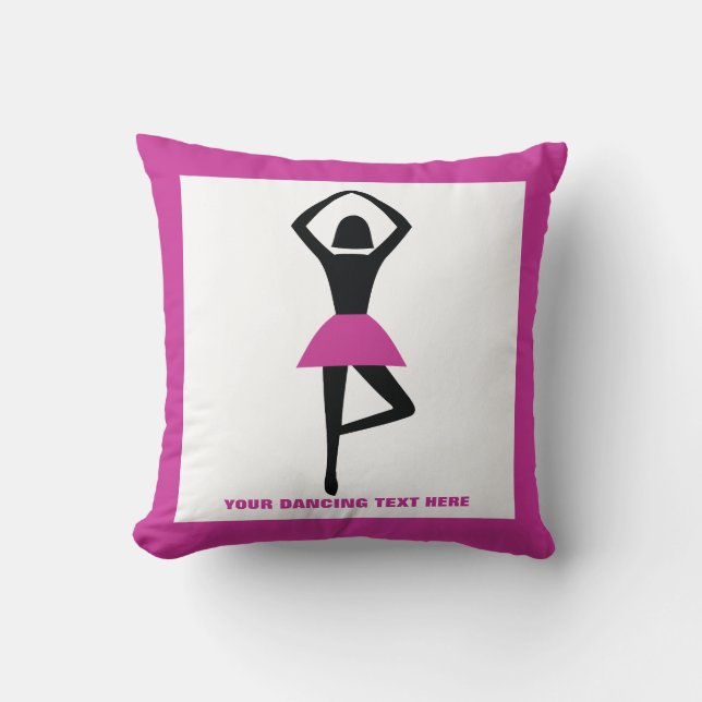Dancing ballerina black, hot pink custom cushion (Front)